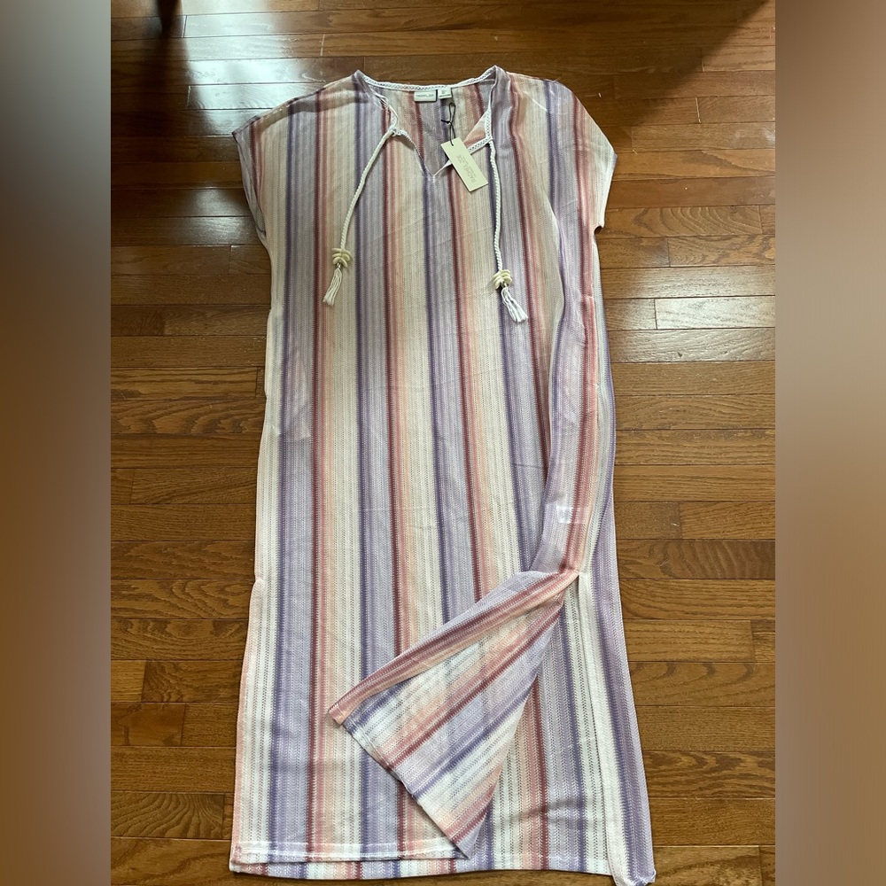 NWT Rachel Zoe Striped Mesh Beach Cover Up With Pockets